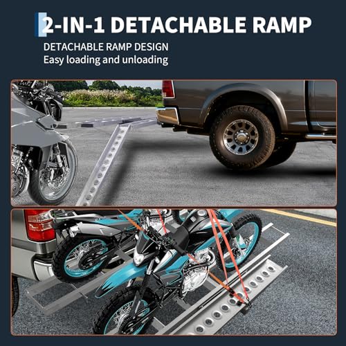Motorcycle Carrier Ultra-Duty 600LB Motorcycle Hitch Carrier Rack | Plataforma arqueada y sistema anti-vibración para transporte profesional de motos de cross, rampa antideslizante y estabilización de conexión rápida miniatura 7