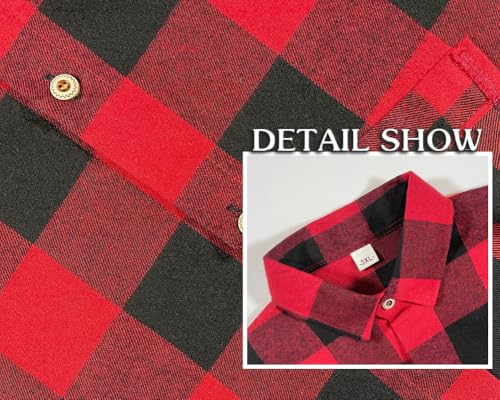 Image of SELINK Girls Long Sleeve Flannel Buffalo Plaid Button Down Shirt | Soft Flannel Fabric,Classic Buffalo Plaid Button Down Collared Blouse For Girls Casual Daily Outfits