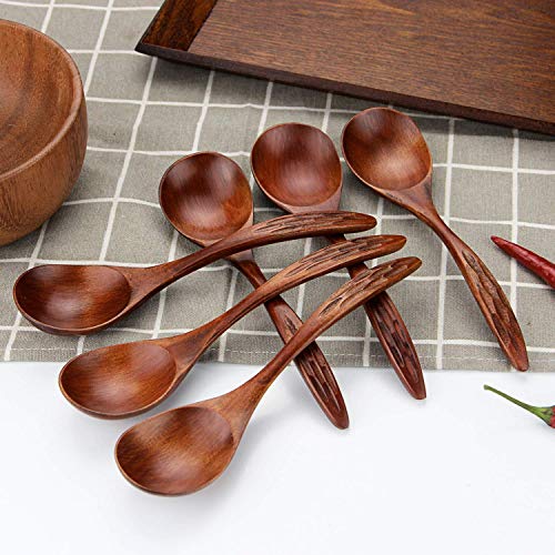 Wooden Soup Spoons, Magic Spoon, Iqcwood Wooden Spoons For Eating, 6 Pieces 6.8 Inch Asian Soup Spoon, Magic Spoon For Salad Desserts, Coffee, Snacks, Cereal, And Fruit #TOP4