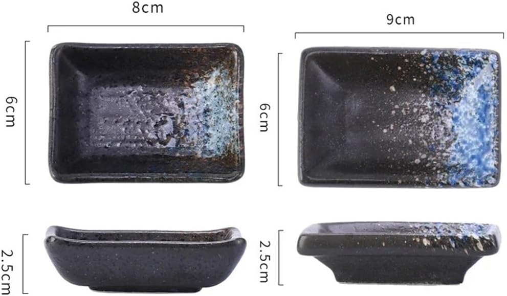 Bowl for Sauce 4Pcs Ceramic Seasoning Plate Dipping Hot Pot Dish Rectangular Snack Soy Sauce(Black and white)