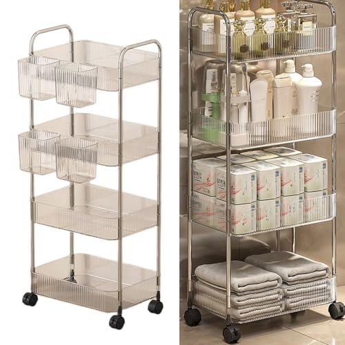 Maquillage indispensable bien rangé grâce au chariot de rangement transparent et mobile - 3