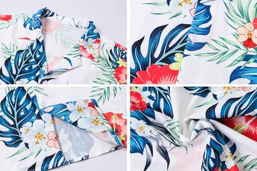 Image of Cromoncent Matching Hawaiian Outfits for Family, Dad and Son Matching Luau Beach Tropical Shirts Mommy Daughter Tropical Sets