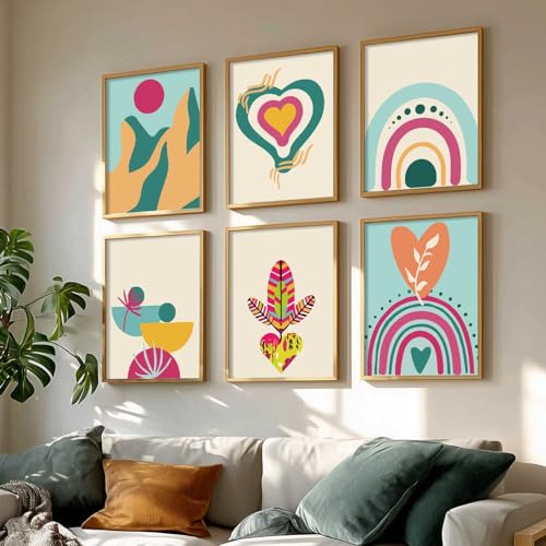 Image of kotart Minimal Boho Framed Wall Art Paintings with Frame for Home Decor - Painting for Wall Decoration Living Room Bedroom Office Room Decor- Pack of 6 (19x25 inch)