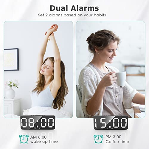 Image of Digital Alarm Clock with Indoor Temperature Display, Large LED Screen, Dual Alarm & Voice Control, Electronic Desktop Clock with 12 /24 Hour Format for Bedroom, Bedside, Office & Home, Black