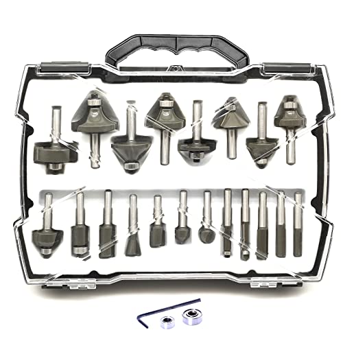 Sinoprotools 20-Piece Router Bits Set, Carbide Router Bits 1/4 Shank, With 2-Piece Bearings Set And A Hex Key, Professional Router Bit Set For Woodworking Diy #TOP6