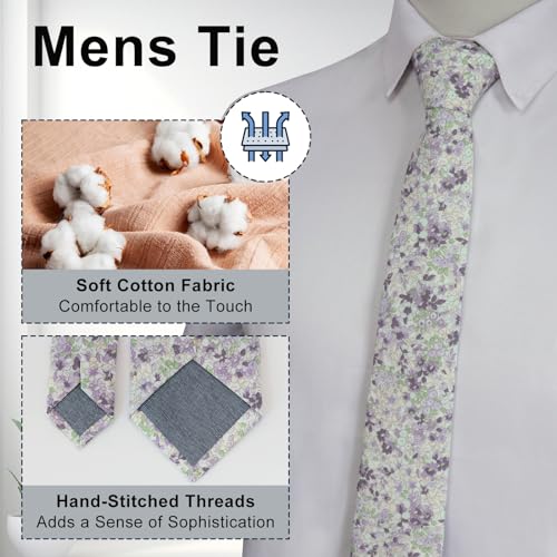 Image of Luckyvestir Ties for Men, Sage Green Cotton Floral Tie 2.76 inch Flower Printed Men's Neckties for Wedding /Groomsmen /Suit /Party