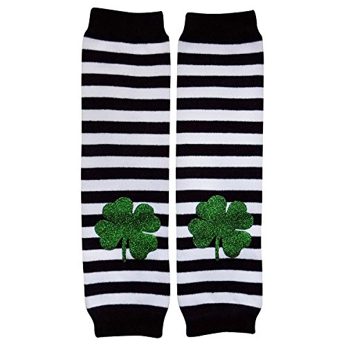 Glitter Gold Stripe, Solid, or Polka Dot Novelty Leg Warmers, One Size, Baby, Toddler, Girl, Boy (Stripe Black & White Shamrock)