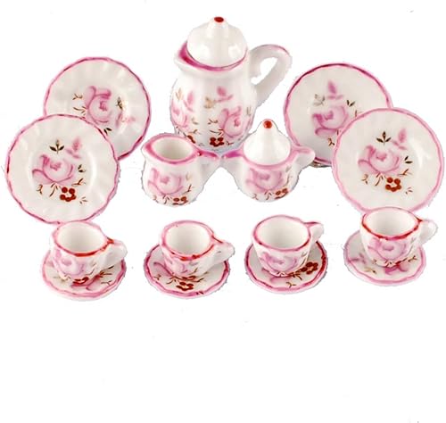 BAENRCY Juego de 15 tazas de té de cerámica 112, juego de decoración de casa de muñecas, accesorios de cocina para casa de muñecas (#5)