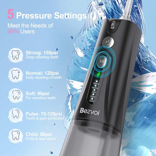 Bezvoi Water Flosser for Teeth Cordless: Oral Irrigator with 5 Modes, 300ML Water Tank IPX7 Waterproof Electric Tooth Cleaner - Image 3