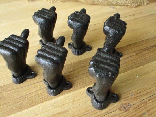 TM AKPMBWDO 6 Cast Iron Hand Wall Mounted Hook Door Knob Pulls Thumbs Up Drawer Pull Black