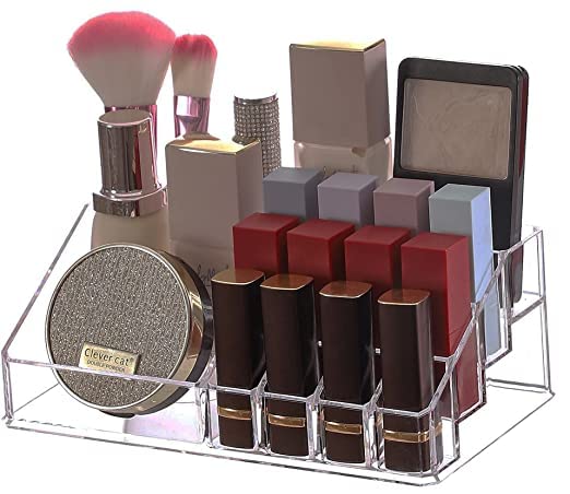 Image of Plastic 16 Compartment Cosmetic Display Cases Makeup Lipstick Storage Organizer Holder Box,Transparent
