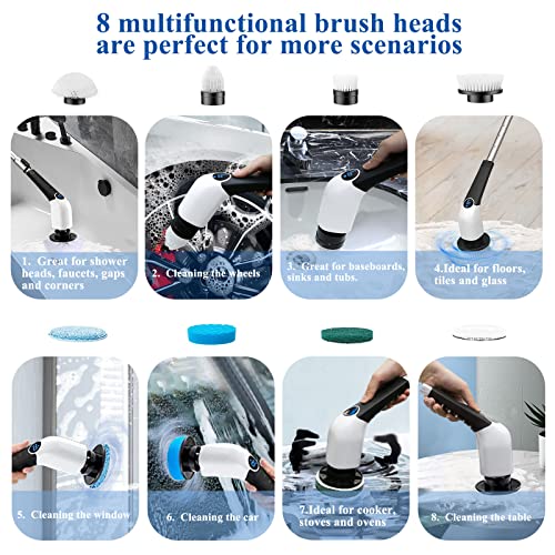Electric Spin Scrubber, Losuy Shower Scrubber With Led Screen, Power Shower Scrubber For Bathroom, Kitchen, Floor, Tile, Tub With 12-45 In Adjustable Extension Arm And 8 Replaceable Drill Brush Heads #TOP4