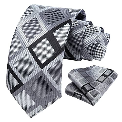 Image of HISDERN Mens Ties Plaid Tie and Pocket Square Set Classic Woven Formal Checkered Neckties & Handkerchief Wedding Party