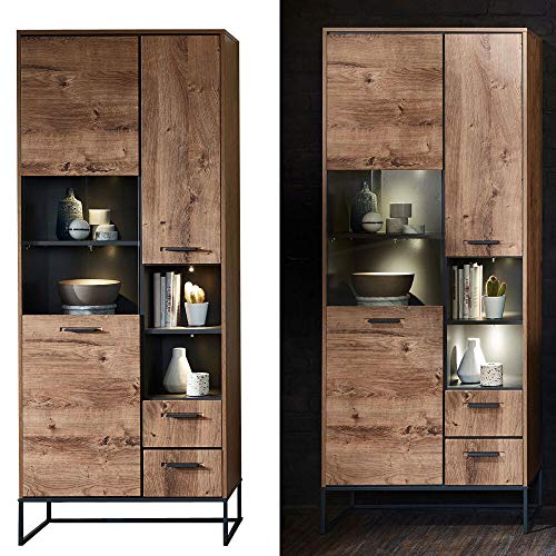 Lomadox Industrial TV-Wohnwand in Haveleiche Cognac Dekor mit Graphit inkl. LED-Unterbaubeleuchtung – Bild 3