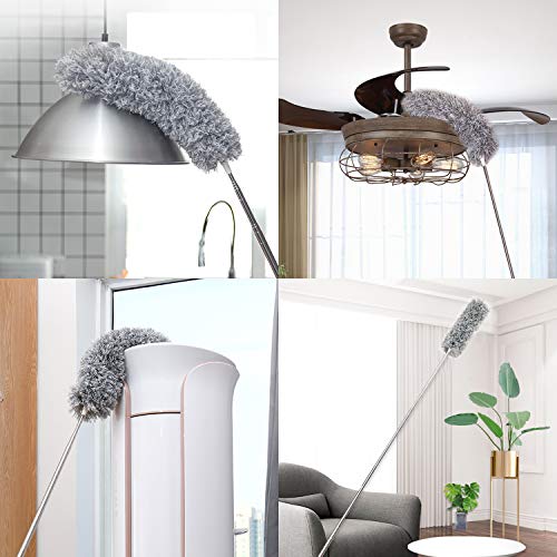 Image of Barebeauty Dusters for Cleaning,Microfiber Gap Dust Cleaner with Extension Pole 30''to100'',Reusable Bendable Long Handle Feather Duster Kit for Cleaning High Ceiling Fan(Grey)