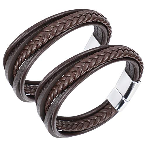 Pssopp Brazalete Informal de Cuero PU, Decoración de Artesanía Elegante y Vintage Trenzada con Broche de Imán, para Hombres Ferias de Viajes de Cumpleaños para Hombres (Hebilla de aleación de Cuero Pssopp Brazalete Informal de Cuero PU, Decoración de Artesanía Elegante y Vintage Trenzada con Broche de Imán, para Hombres Ferias de Viajes de Cumpleaños para Hombres (Hebilla de aleación de Cuero