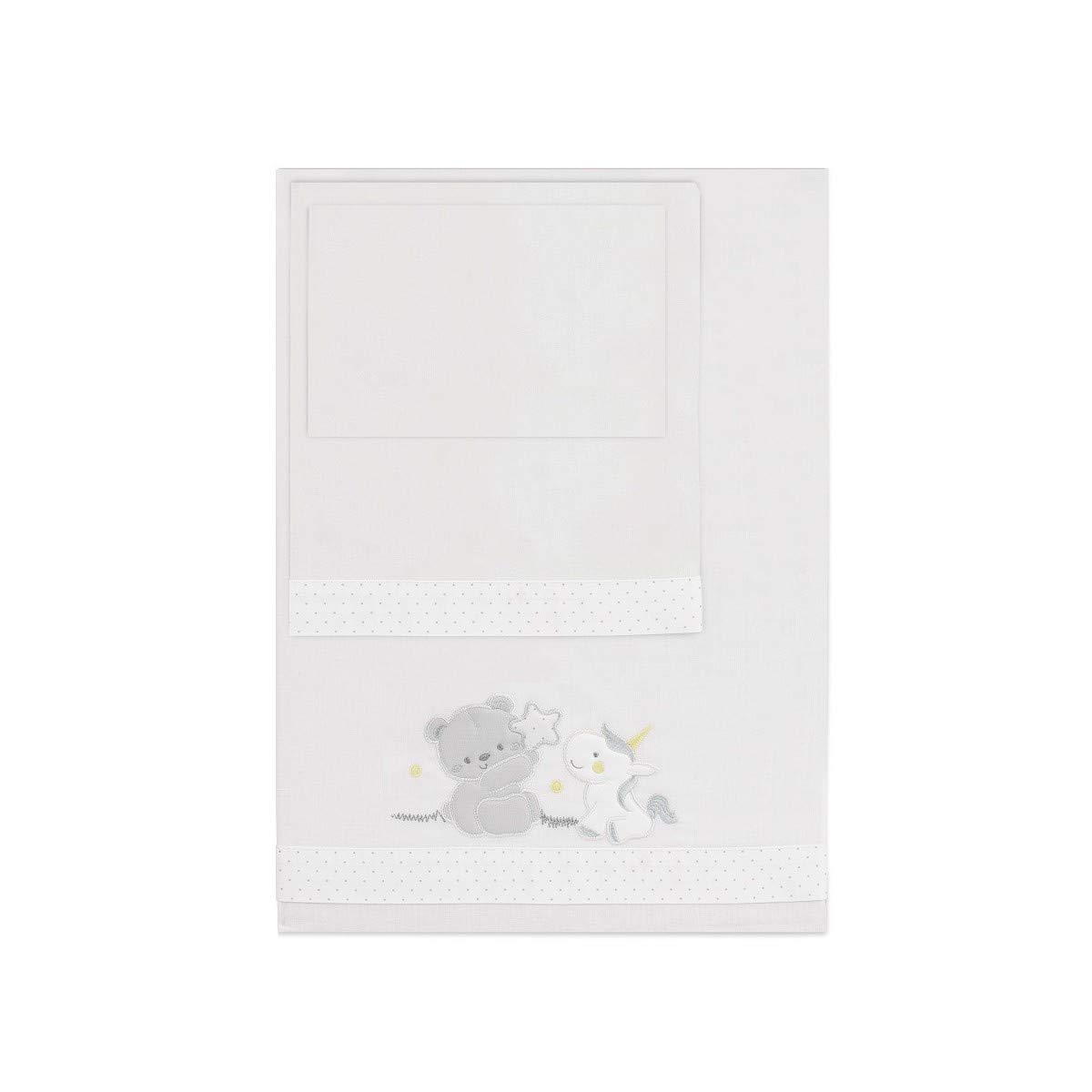 Sábanas Cuna Oso Unicornio Blanco Gris