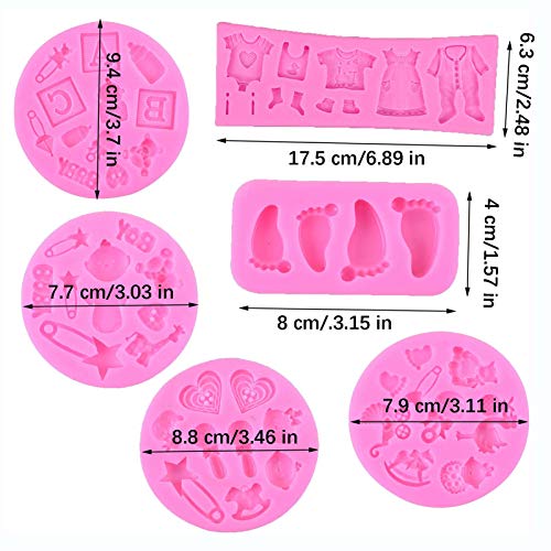 Wopodi 6 Pieces Baby Silicone Fondant Cake Mold, Baby Infant Clothes Feet Birthday Fondant Candy Mold, Cake Decorating Baby Shower Theme Gender Reveal Party Gummy Sugar Chocolate Candy Cupcake Mold #TOP2