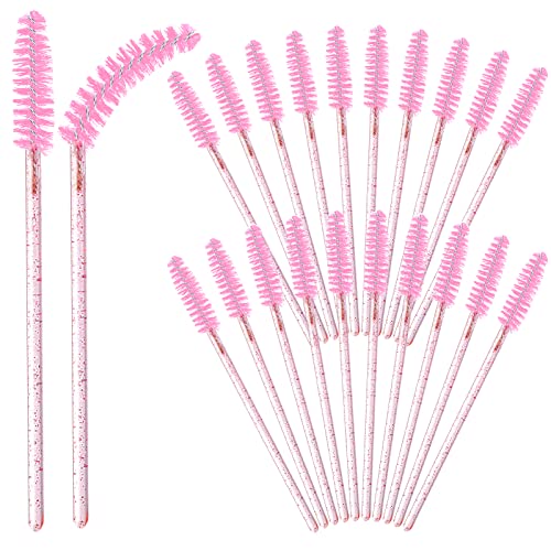 Lot de 50 Brosses à Cils Jetables, Pinceau Cils avec Poignée en Cristal, Goupillon à Cils Plastique, Applicateur Cils Brosse pour Maquillage Extension Cils Sourcils (Rose) Cover
