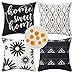 Lot de 4 Housse de Coussin 40x40cm Extérieur Imperméable Taie d'oreiller Decoratif Moderne Géométrie Housse Coussin Noir avec Joli Fleurie Motif Home Sweet pour Canapé Lits Chaise Maison Salon Chambre