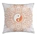 NA Ying Yang Throw Pillow Cojín, círculo Yin Yang Mandala Unidad y Paz en opuestos Retro Boho, Funda de Almohada Decorativa Cuadrada Decorativa, Naranja Blanco