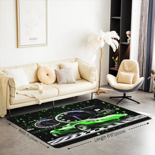 Alfombra Decorativa Infantil Coche de Carreras Verde 3x5 miniatura 2