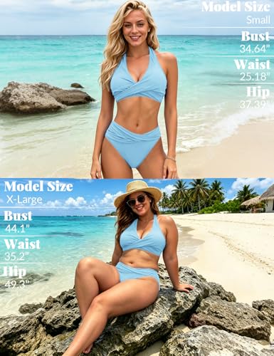 Image of Sopliagon Women's Bikini Sets Twist Front Two Piece Swimsuit Halter Bathing Suit
