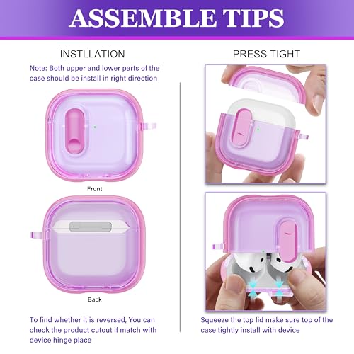 Image of for AirPods 4th Generation Case 2024 with Bright Plated Bezel and Switches, Military-Grade Shockproof Transparent Anti-Yellowing for AirPods 4 Cover, Purple