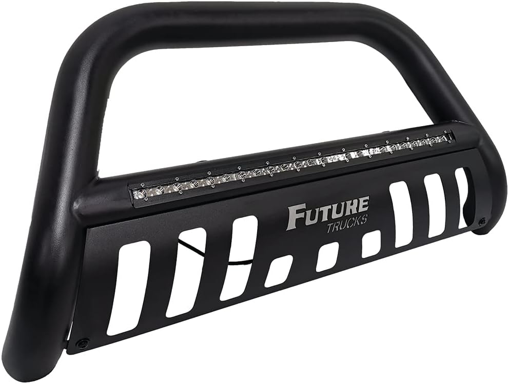 Bull Bar with Skid Plate and 25” LED, Fits Silverado/Sierra 1500 2007-2018, Powder Coated Black, Steel Construction with Easy Bolt-On Installation