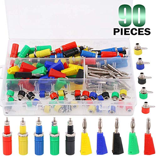 Keadic 90Pcs 5 Color 4MM Banana Plug Banana Jack Socket Binding Post Assortment