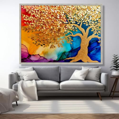 Tableau arbre de vie doré 40x60cm peinture abstraite nature