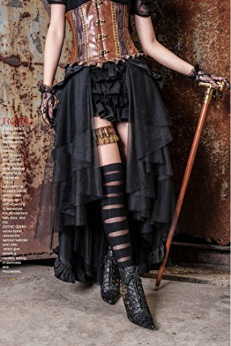 HaoLin Steampunk Retro Victorian Punk Cincher Lace up Long Ruffle Mini Skirt Black2