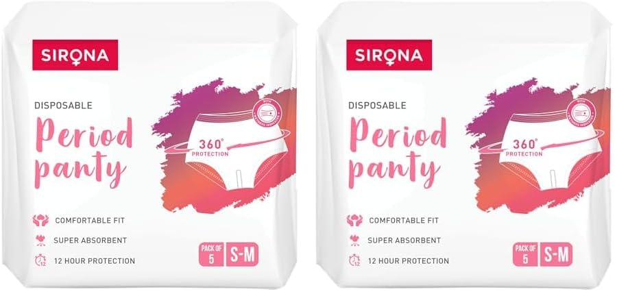 Sirona Disposable Period Panties for Women | S – M | 360° Sanitary Protection for Regular Flow | No Leakage, No Rashes, No Discomfort | Maternity Panties with High Absorbency | Pack of 10 Sirona Disposable Period Panties for Women | S – M | 360° Sanitary Protection for Regular Flow | No Leakage, No Rashes, No Discomfort | Maternity Panties with High Absorbency | Pack of 10