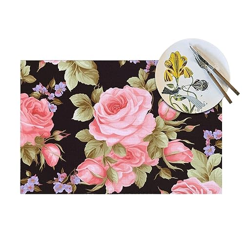 Sets de table en PVC résistant à la chaleur motif rose lavable - 6