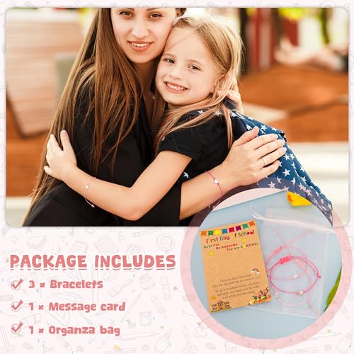 Image of EOBOH First Day of School Bracelet Mommy and Me, Prek Matching Wish Bracelets Set, Adjustable Bracelet for Boys Girls Gifts Stuff Bulk