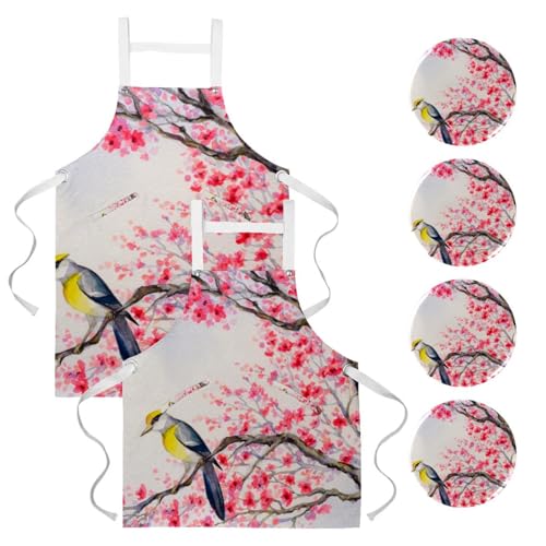 Tablier de cuisine oiseau en fleurs pour la pâtisserie et les loisirs