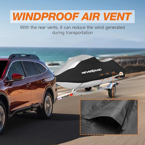 Image of NEVERLAND Jet Ski Cover Suitable for 2 3 Seater Jetski Covers Heavy Duty Waterproof with 2 Air Vent Marine Grade UV Resistant Compatible with Yamaha Sea-Doo Lengths 120 inch to 135 inch