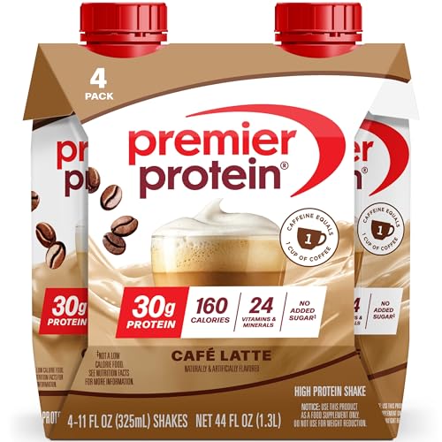 Image of Premier Protein Shake, Cafe Latte with Caffeine for Energy - 30g Protein, No Added Sugar, 24 Vitamins & Minerals to Support Immune Health, 11 fl oz, 4 Pack