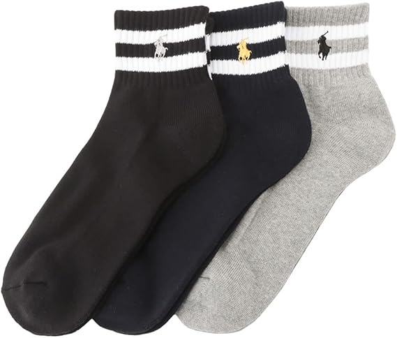 Amazon Polo Ralph Lauren ポロラルフローレン 靴下 ソックス 3足セット 25 27cm 4色展開 クォーター丈 底パイル 刺繍 ワンポイント ブランドロゴ ライン オールシーズン くつ下 メンズ アソートa F スポーツソックス 通販