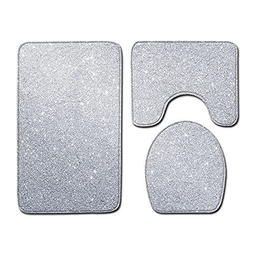 Éclair Gris Antidérapant Tapis de Salle de Bain Ensemble de 3 Pièces Motif Ensemble de Salle de Bain Tapis WC Couverture de Toilette Siège pour Contour Tapis Salle de Bain Cover