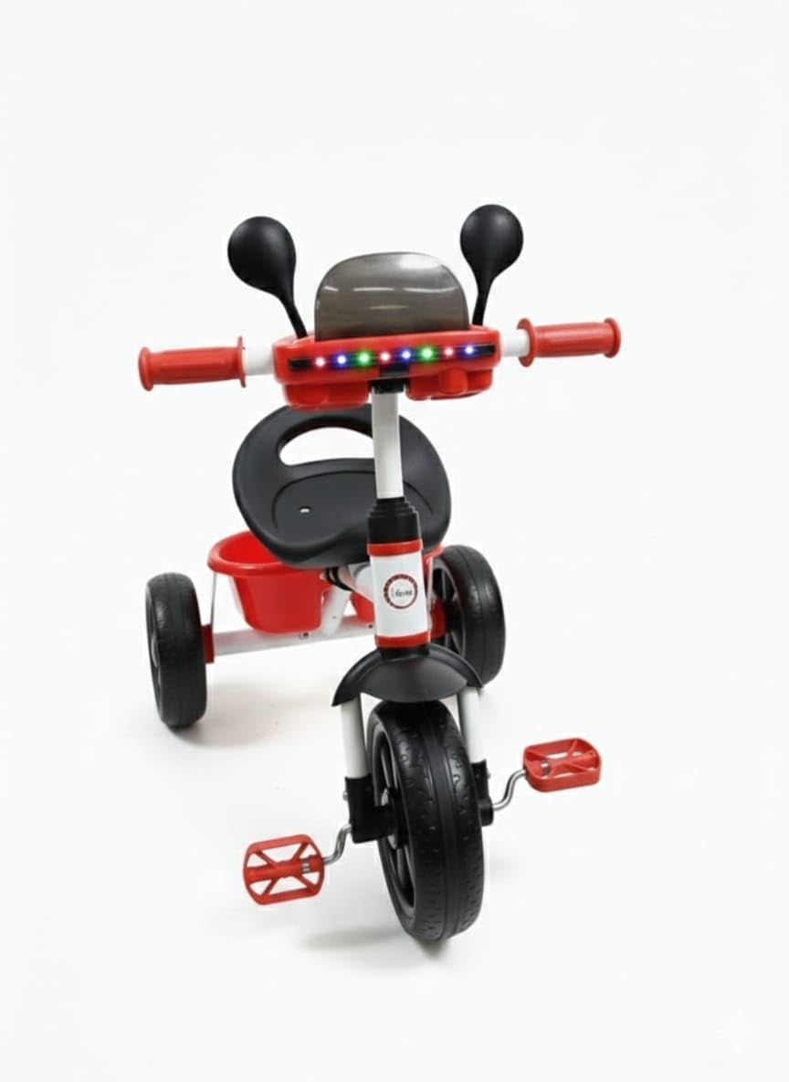 Tricycle for Kids, Baby Cycle with Light and Music, Kids Tricycle with Back Storage Basket & 3 Wheels, Baby Cycle Bike For 2 to 5 Years Boys Girls (Red)