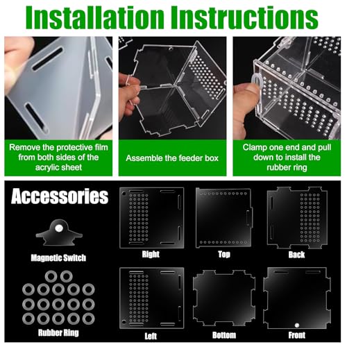 Reptile Fütterungsbox,10×10×10cm Acryl Terrarium Schnecken,Zusammengebaute Springspinne Terrarium Set,Acryl Insekten Faunarium,Mini Insektarium klein,Acrylic Feeding Box für Springspinnen,Skorpion