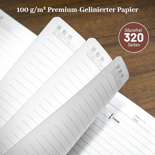 CAGIE Notizbuch A5 Leder Tagebuch für Erwachsene Vintage Lederheft Notizbuch Liniert mit Kreuz, Hardcover 320 Seiten Dickes Notizblock Tagebuch für Jungs, Dunkelbraun
