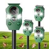 Solar Powered Ultrasonic Animal Repeller with Motion & LED Strobe Lights, Cat Deterrent Outdoor for Squirrels, Deer, Rabbits, Skunks & Dogs, Protects Garden, Yard, Lawn, Farm & Crops - 4Pack