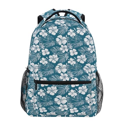 ALAZA Green White Hawaiian Flowers Kids School Backpack for Boys Girls Teens Bookbag Travel Daypack Bag 16 inch
