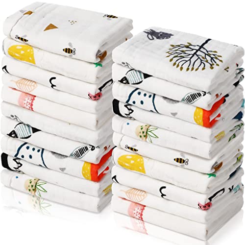 Image of Chumia 20 Pack Baby Muslin Burp Cloths Baby Wash Cloths with Sensitive Skin 6 Layer Cotton Face Towels Bath Towel Absorbent for Toddler Kids Shower,10 x 10 Inch