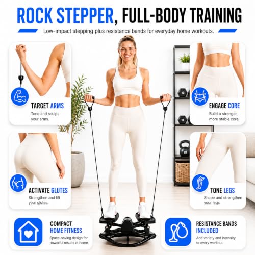 Image of Rock Stepper - Steppers for Exercise at Home, Portable Stepper Side to Side with Digital Display & Resistance Bands, 330 LBS Capacity Full Body Workout Low-Impact Knee-Friendly 3D Stair Stepper