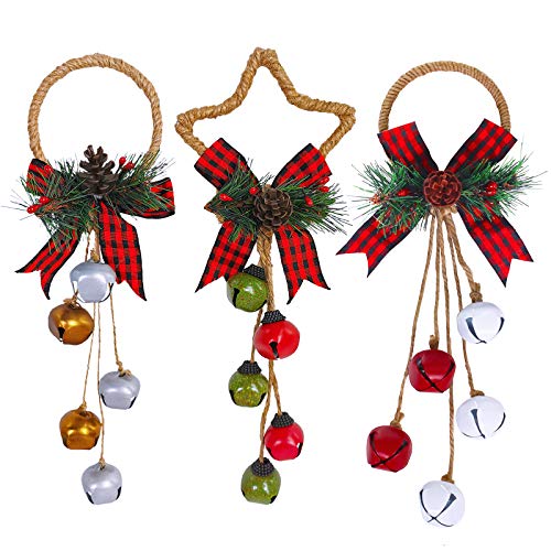 3 Pcs Christmas Pine Berry Pinecones Jingle Bell And Buffalo Check Bow Door Hanger Wall Hanger Ornaments For Christmas Holiday Rustic Vintage Farmhouse Wreath Door Winter Wedding Charm Decoration #TOP30