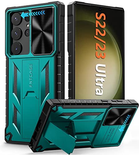 FNTCASE for Samsung Galaxy S23-Ultra Case: S22 Ultra Military Grade Shockproof Protection Mobile Case with Kickstand & Matte Textured Rugged TPU Shell | Drop Proof Protective Phone Cover Pine Green