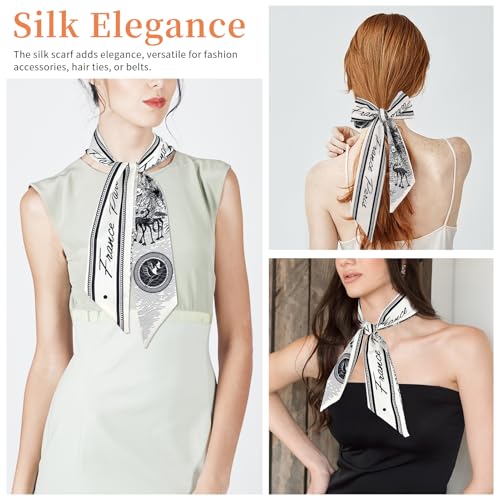 Womens Floral Silk Scarf Smile Print Lightweight Headscarf for Hair Neck Handbag Accessories4